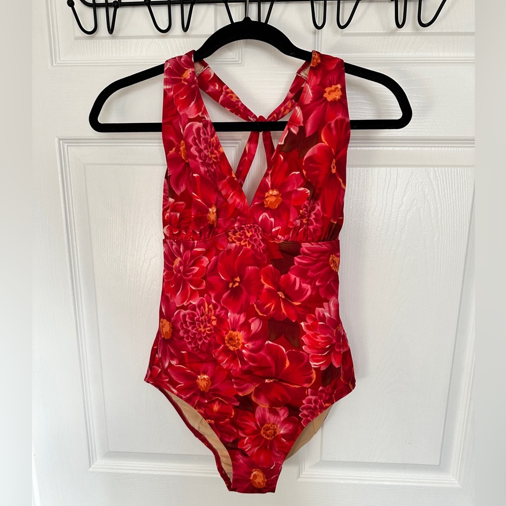 Body Signer Floral Red One-Piece Swimsuit